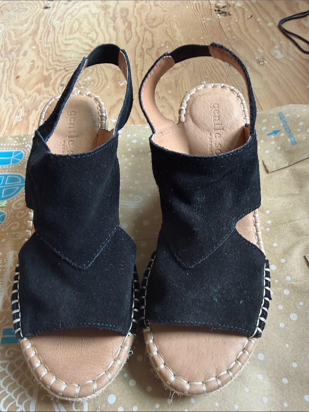 gentle souls Black Suede Open-Toe Slingback Sandals